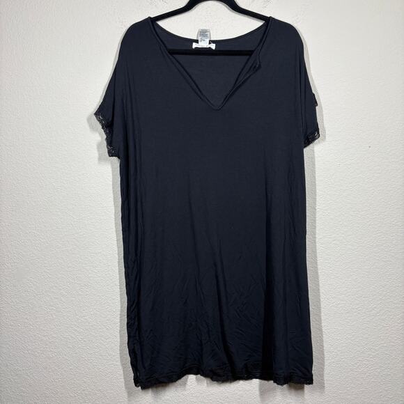 Barefoot Dreams Luxe Milk Jersey Size XL Night Dress Black Sleepwear Lace Trim - Picture 1 of 6